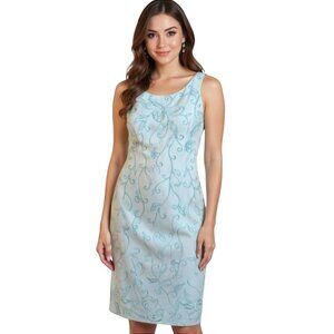 Marie St Claire Embroidered Dress Women's Size 8 Blue Sleeveless Sheath Lined